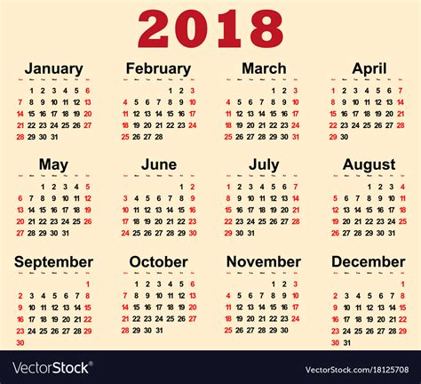 calendar for 2018 year.